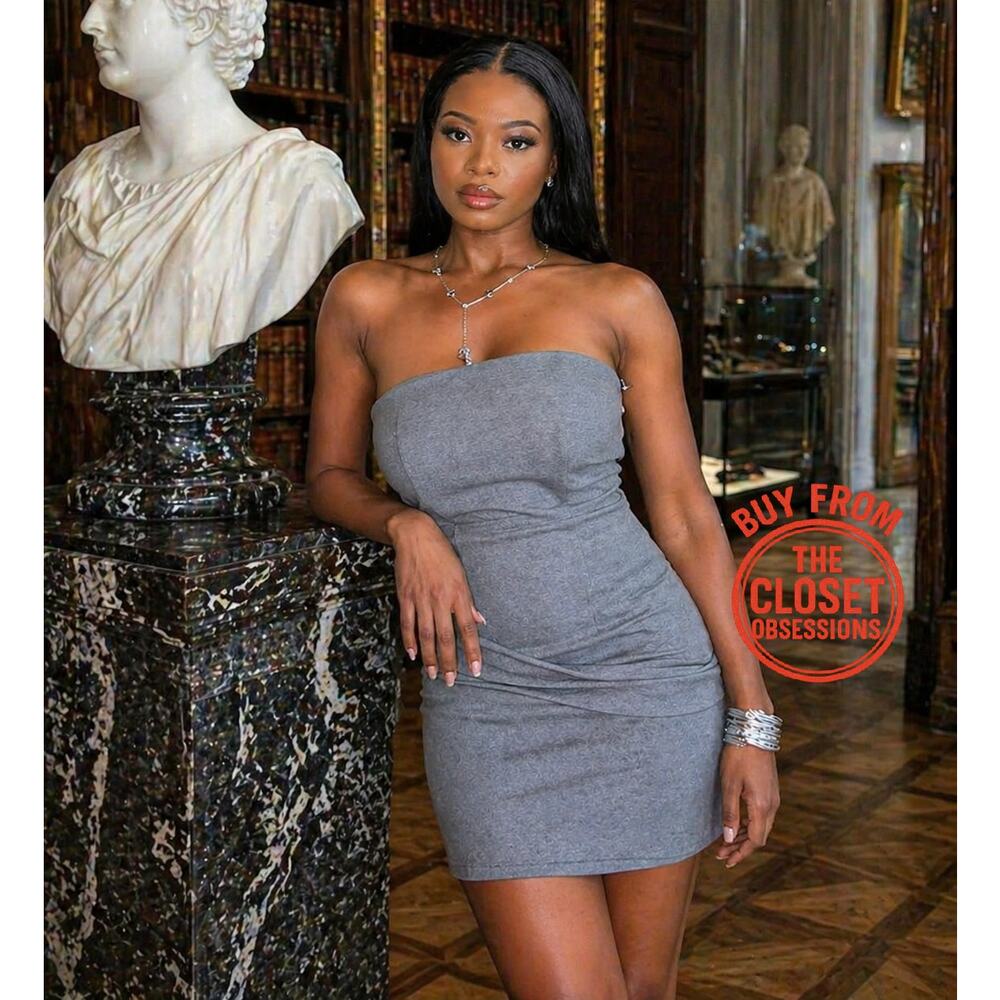 Zara Grey Bodycon Mini Dress Draped Fitted Chic Office Minimalist NWT M - Picture 3 of 16